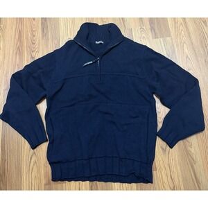 Barbour Sweater Mens Large 100% Pure New Wool Quarter Zip Navy Blue